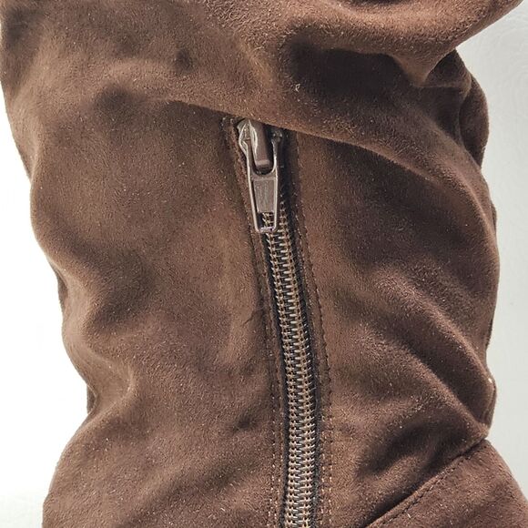 Brown Suede Wedge Boots Size 8 – Slouchy Knee High Side Zip Fall Fashion - Picture 3 of 8
